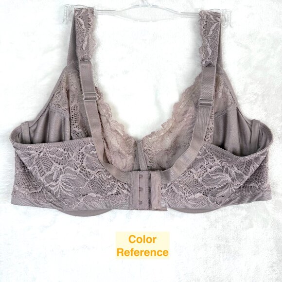 BALI Lace Desire Underwire Wide Strap Semi Sheer Bra Womens 42D Lavender Gray - Picture 2 of 4